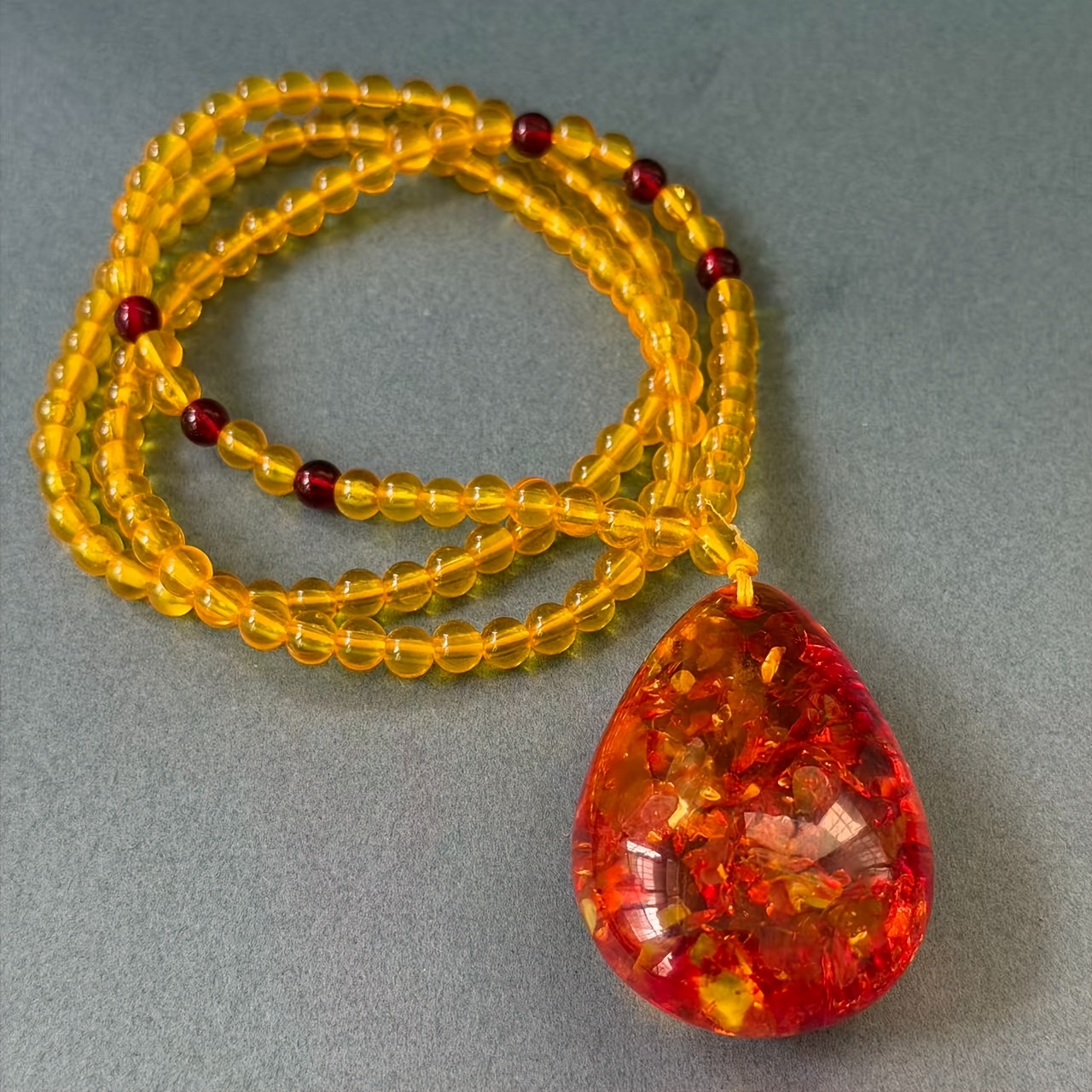Women's Natural Amber Water Drop Pendant Necklace, Casual Wear
